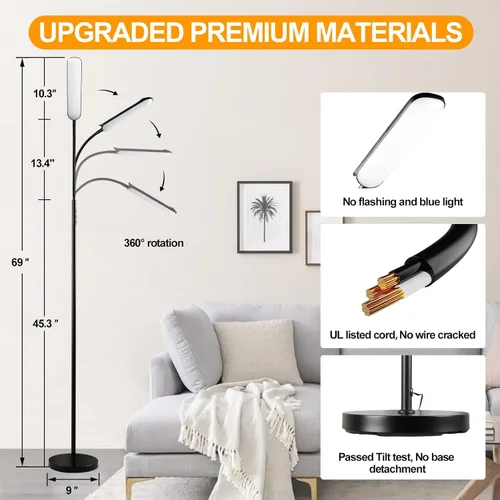 Miniatura 6 de marctronic Lámpara de pie, 18 W, 1800 lúmenes, lámpara de pie LED súper brillante con control remoto y funciona con enchufe inteligente, regulable