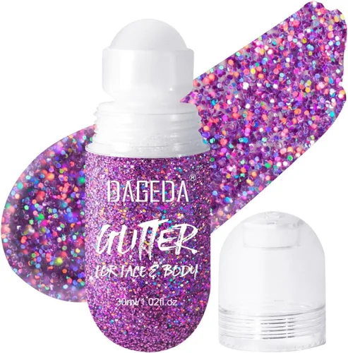 Miniatura 15 de DAGEDA Gel de purpurina corporal, purpurina facial enrollable para maquillaje de sirena, accesorios para festivales, rave, gel holográfico