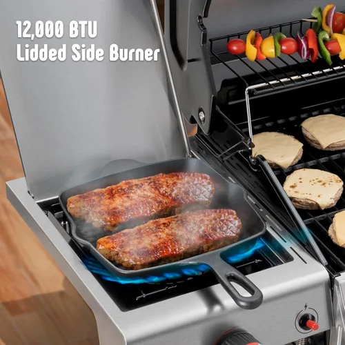 Miniatura 8 de Feasto Parrilla de gas con quemadores 4+1 totalmente de acero inoxidable, parrilla de propano para exteriores con cuerpo de cámara recubierto