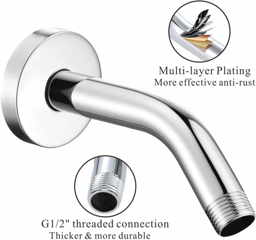 Miniatura 3 de Brazo de ducha Voolan con brida y cinta de teflón, brazo de extensión de cabezal de ducha para baño con ducha fija, acero inoxidable sólido, montado