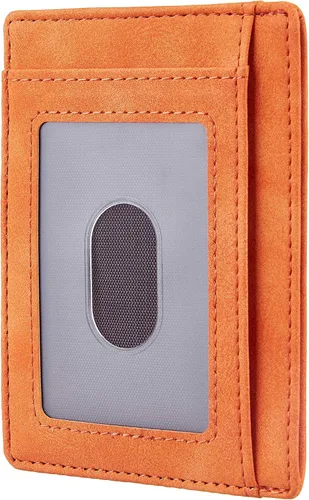 Miniatura 3 de Travelambo - Cartera de piel minimalista con bolsillo frontal, tamaño mediano, cartela delgada, RFID