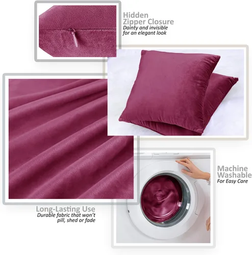 Miniatura 3 de Nestl Fundas de cojín decorativas, acogedoras fundas de cojín de terciopelo magenta de 51 x 51 cm, suaves fundas de cojín sólidas para sofá, cama