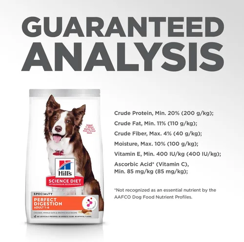 Miniatura 12 de Hill's Science Diet Digestión perfecta, para perros adultos de 1 a 6 años, apoyo digestivo, alimento seco para perros, pollo, arroz integral y avena