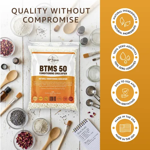 Miniatura 6 de Paralelo 33 BTMS 50 (1 libra/16 onzas) Emulsionante acondicionador 100% natural derivado de plantas Acondicionador emulsionante de alcohol