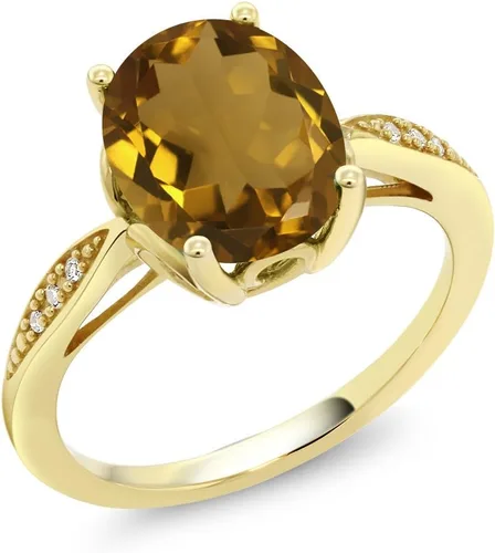 Miniatura 27 de Gem Stone King Anillo de compromiso de oro amarillo de 14 quilates de 2-3 quilates con piedra preciosa ovalada de 0.394 x 0.315 in y diamantes