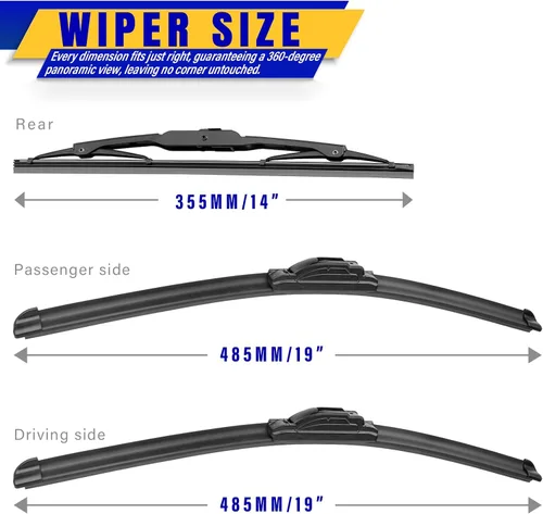 Miniatura 2 de 3 limpiaparabrisas de repuesto para 2008-2012 Jeep Liberty, limpiaparabrisas de equipo original de fábrica - 19"/19"/14" (juego de 3) Gancho U/J
