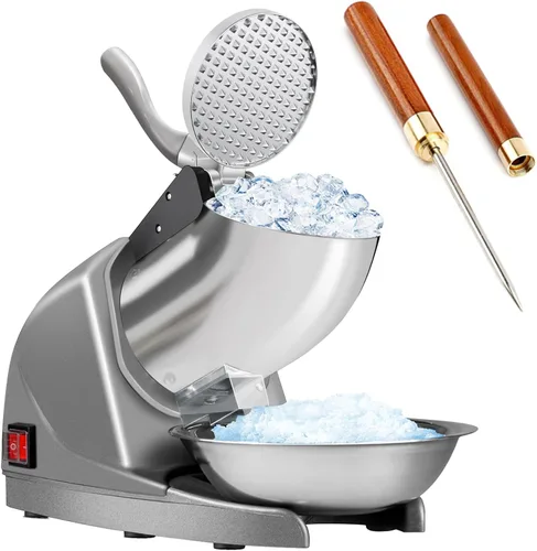 HORGELU Trituradora de hielo Afeitadora de hielo 3 cuchillas con picador de hielo Máquina de cono de nieve de 286 lbs/hr Máquina de hielo afeitado