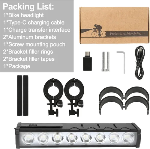 Miniatura 8 de 17* LED 4800 Lumen Bike Lights, USB-C Rechargeable Bicycle Light, Super Bright Bike Lights for Night Riding, IP65 Waterproof Bicycle Headlight for