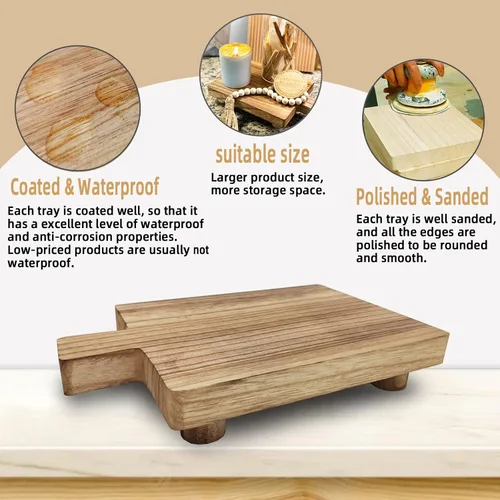 Miniatura 2 de Bandeja de madera hecha a mano, práctica decoración de baño y cocina para jabón, botellas de baño, velas, papel higiénico, soporte para plantas