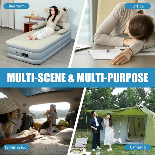 Miniatura 6 de Colchón de aire con cabecero, cama inflable de 16 pulgadas con bomba eléctrica incorporada, inflado/desinflado rápido de 2 minutos, diseño sin