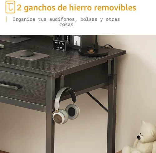 Miniatura 8 de DLisiting - Escritorio pequeño con cajones de tela para dormitorio, escritorio de 32 pulgadas para juegos con 2 cajones para espacios pequeños, mesa