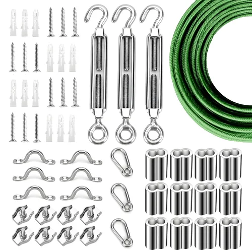 Miniatura 19 de Kit de suspensión de luces de cuerda de globo, cable guía de luz para exteriores, cable de acero inoxidable recubierto de vinilo, incluye 50 pies