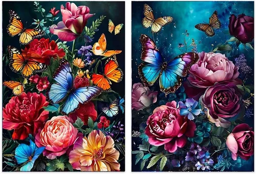 Miniatura 11 de OFRKE Kits de Pintura de Diamantes de Gato y Lobo de 2 Piezas para Adultos, Kits de Arte de Diamantes 5D DIY de Taladro Completo Redondo