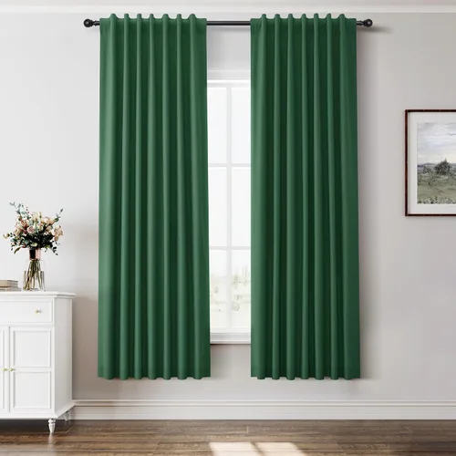 Cortinas 100% Opacas Verde Oscuro 72 Pulgadas de Largo 2 Paneles para Dormitorio Aislantes Textura de Lino Sólido Cortinas Oscurecedoras de
