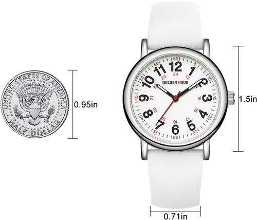 Miniatura 4 de GOLDEN HOUR Reloj de enfermera impermeable para profesionales médicos, estudiantes, mujeres y hombres, esfera luminosa de fácil lectura, 24 horas