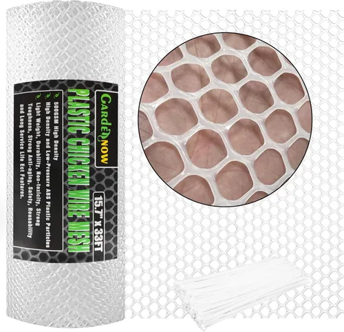 Malla de alambre blanco de pollo de plástico ABS mejorado de 15.7 pulgadas x 33 pies, valla de aves de corral, alambre de cercado hexagonal para