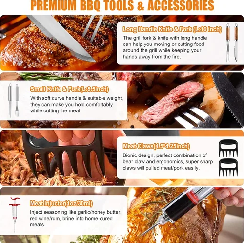 Miniatura 3 de Cifaisi Juego de accesorios para parrilla de barbacoa, 38 piezas de herramientas de parrilla de acero inoxidable con funda de aluminio, termómetro