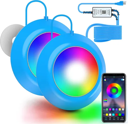 Miniatura 9 de LyLmLe Luces LED para piscina, luz sumergible magnética RGB inteligente de 20 W con control de aplicación, 800 lm regulable, IP68 impermeable 12 V