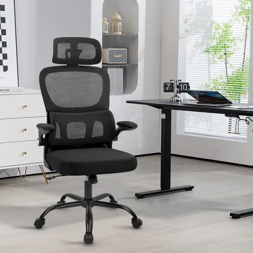 Miniatura 2 de CLATINA Silla ergonómica de escritorio de oficina con reposacabezas ajustable y soporte lumbar, brazos abatibles, respaldo alto, sillas ejecutivas