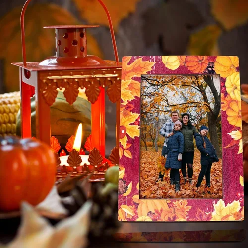 Miniatura 4 de YLOLUL Paquete de 2 marcos de fotos de otoño de 4 x 6 pulgadas, marco de fotos de Acción de Gracias, hoja de arce, calabaza, marco de fotos