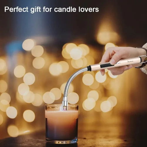 Miniatura 6 de Encendedor de velas eléctrico SUPRUS USB tipo C recargable, con carcasa de acero y gancho para colgar con cuello flexible de 360° (Oro)