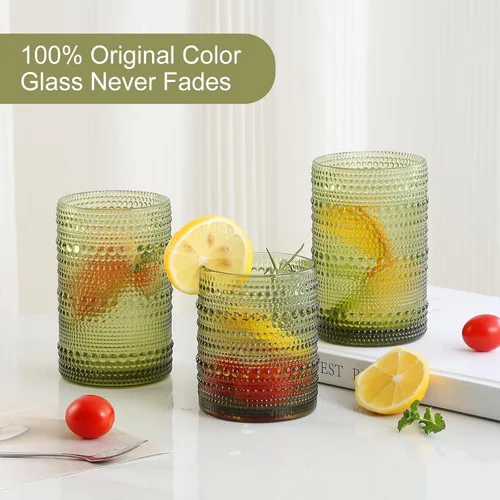 Miniatura 3 de ZMOWIPDL Juego de 8 Vasos de Beber Vintage con Relieve, Verde de 12 oz y 15 oz Vasos Highball, Cristalería para Bebidas de Cocina, Vaso de Agua