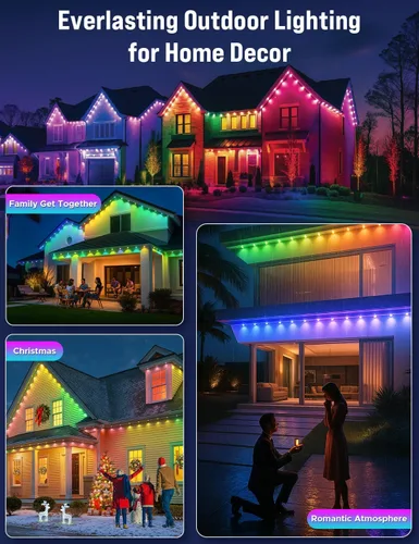 Miniatura 7 de EcoNour Luces permanentes RGB inteligentes para exteriores de 100 pies Sincronización de música, luces LED impermeables con conector de extensión