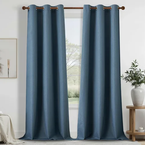 Miniatura 35 de DONREN Cortinas opacas de lino con aislamiento térmico de 52 x 95 pulgadas, cortinas de oscurecimiento de habitación con ojales para dormitorio