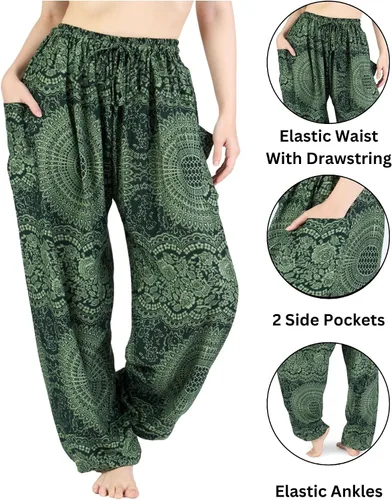 Miniatura 4 de Lannaclothesdesign Pantalones de harén para mujer, pantalones bohemios de elefante, ropa hippie de cintura alta con bolsillos para yoga