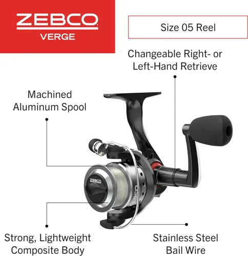 Miniatura 2 de Zebco Verge Spinning Fishing Reel, Right or Left-Hand Retrieve, Pre-Spooled with Zebco Fishing Line, All-Metal Gears, TRU Balance Rotor, Black