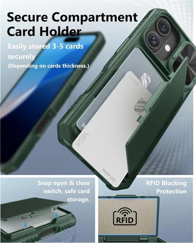 Miniatura 3 de ATATOO Funda tipo cartera para iPhone 16 con tarjetero (almacena 3-5 tarjetas) [bloqueo RFID] y funda deslizante para cámara, protección de grado