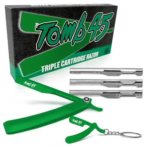 Miniatura 9 de Tomb45 - Soporte para maquinilla de afeitar de triple cartucho Mango de seguridad desechable para peluqueros Agarre 100% de metal y 3 opciones
