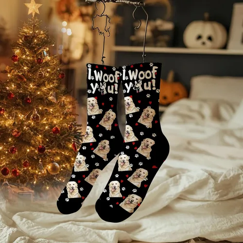Miniatura 46 de Artsadd Calcetines personalizados para mujeres y hombres, amantes de los perros y gatos, regalos divertidos unisex personalizados