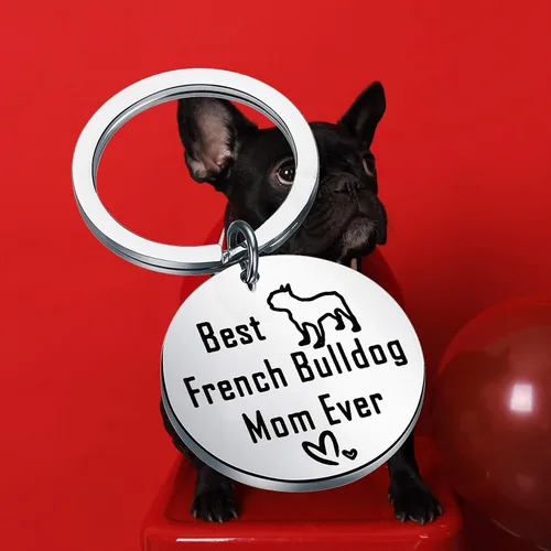 Miniatura 5 de BEKECH Regalos de Bulldog Francés Best French Bulldog Mom Ever Llavero Frenchie para los amantes de los perros