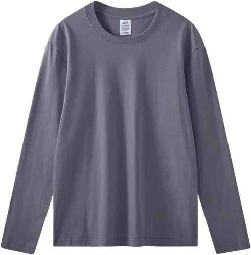 Miniatura 2 de MensWomens Cotton Loose Round Neck Long Sleeve T Shirt Pure Cotton Solid Color Base Shirt for Big & Tall