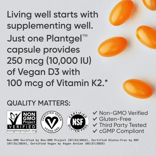 Miniatura 4 de Sports Research® Vitamina D3 + K2 con aceite de coco, vitamina D vegana de 10,000iu y vitamina K Mk7 de 100 mcg para apoyo óseo e inmunológico