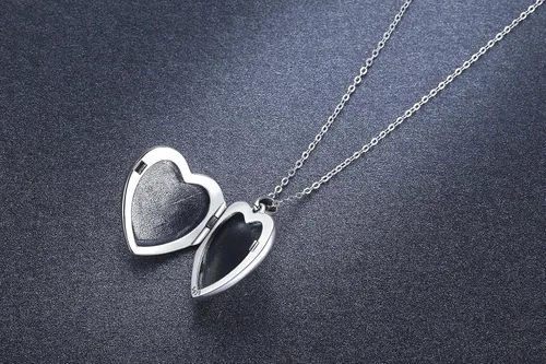 Miniatura 6 de Cuoka Collar con medallón de corazón de plata de ley 925 con medallón de corazón con foto personalizada para mujer, Plata esterlina, No es una