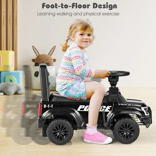 Miniatura 8 de OLAKIDS Coche de policía de paseo con empuje para niños, juguete deslizante de pie a suelo para niños pequeños con sirena, volante, megáfono, Rosa