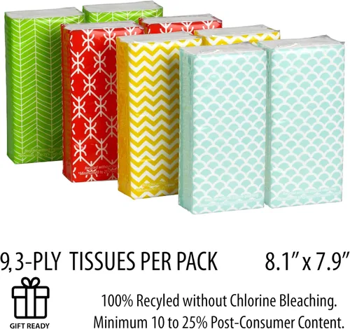 Miniatura 6 de Paquetes de pañuelos de viaje – 8 paquetes compactos de 3 capas (72 en total), pañuelos faciales suaves sin cloro para bolso, coche o escuela, suave