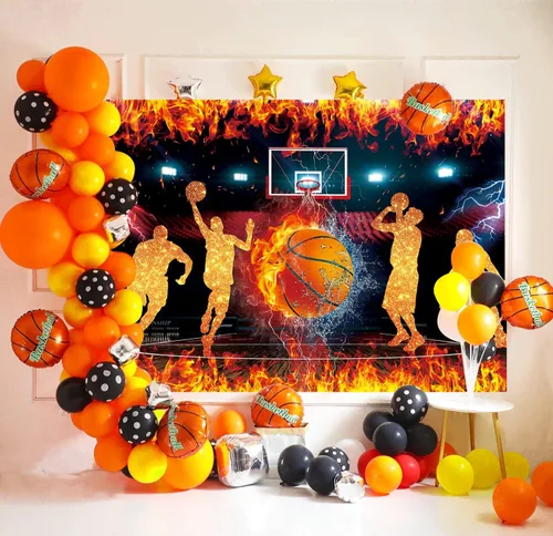 Miniatura 3 de Fondo temático de baloncesto para fotografía, 7 x 5 pies, Star Slam Dunk Baloncesto Deportes Fondo para niños Baloncesto Feliz Cumpleaños Decoración
