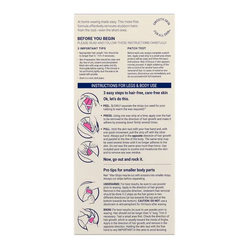 Miniatura 10 de Nair Tiras de cera para depilar, tiras de cera para depilación de piernas y cuerpo, 40 unidades, paquete de 3