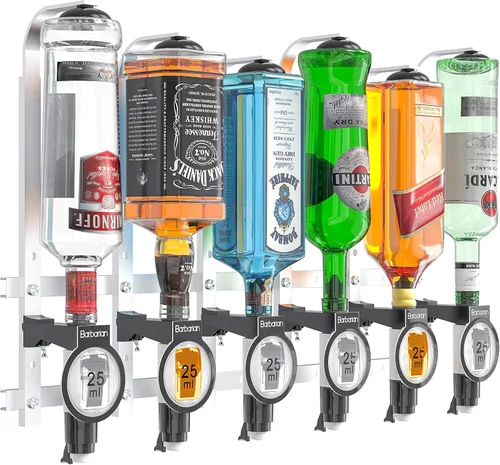 Miniatura 10 de Dispensador de licor bárbaro para bar casero 3/4/6 botella montada en la pared – Bar mayordomo soporte de medida de tiro soporte alcohol vino boca