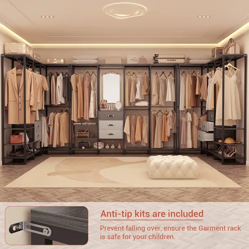 Miniatura 3 de Aheaplus Organizador de Closet de Madera para Colgar Ropa, Perchero de Ropa Resistente, Sistema de Closet en Esquina en Forma de L Grande con 3