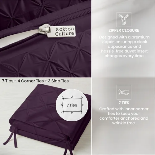 Miniatura 20 de Kotton Culture 1 Pc Twin/Twin XL Size Pinch Pleated - Pintuck Duvet Cover Only - 100% Egyptian Cotton Sateen -1000 TC Luxury Comforter Cover-Zipper