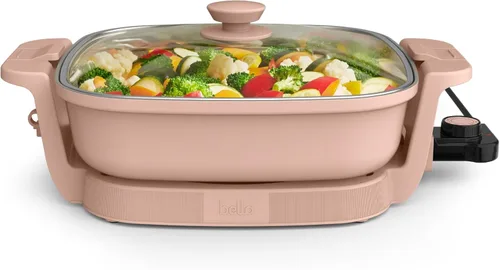 bella Make & Take - Sartén eléctrica, utensilios de cocina Fits-anywhere™, revestimiento de cerámica EverGood™, temperatura ajustable y tapa de