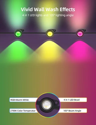 Miniatura 2 de APPECK Luces de exterior permanentes de 100 pies con 72 LEDs, modos de escena DIY, luces de cadena RGBW inteligentes impermeables, control por Negro