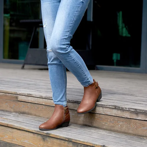 Miniatura 3 de VEPOSE botas al tobillo para mujer con tacón bajo y grueso, con perforaciones, botas de vaquero