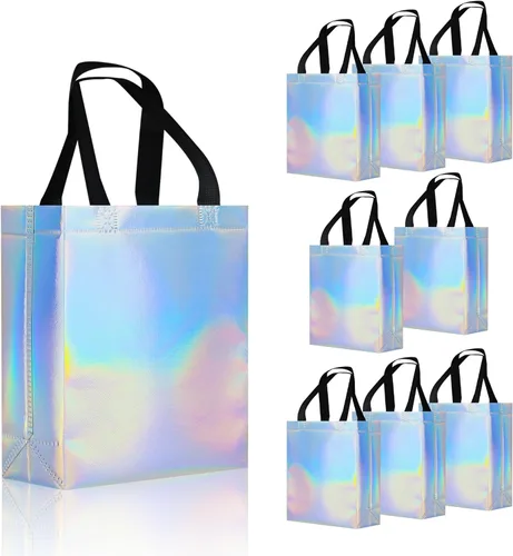 Miniatura 10 de cabzymx 18 bolsas de regalo pequeñas azul brillante, 8 x 3.9 x 9.8 pulgadas, bolsa de regalo reutilizable a granel con base resistente, bolsas