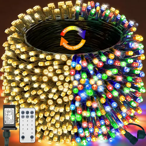 Miniatura 9 de Decute - Tira de luces de Navidad, impermeable, 300 LED, 105 pies, certificado UL con enchufe de extremo a extremo, 8 modos, guirnalda de luces