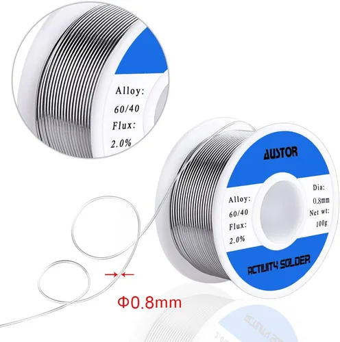 Miniatura 3 de AUSTOR - Alambre de soldadura 60-40 de estaño con núcleo de colofonia para soldadura eléctrica (100g, 0.8mm)